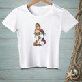 T-shirt with a mermaid and lobster graphic, featuring text "Try Harder".