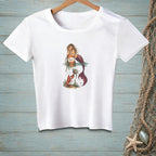 T-shirt with a mermaid and lobster graphic, featuring text "Try Harder".