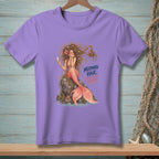 Lavender t-shirt with a mermaid illustration and the text "MERMAID HAIR ENTER AT YOUR OWN RISK".