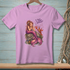 Mermaid holding a glass looks at a lobster. Text reads "Is there a short version?"