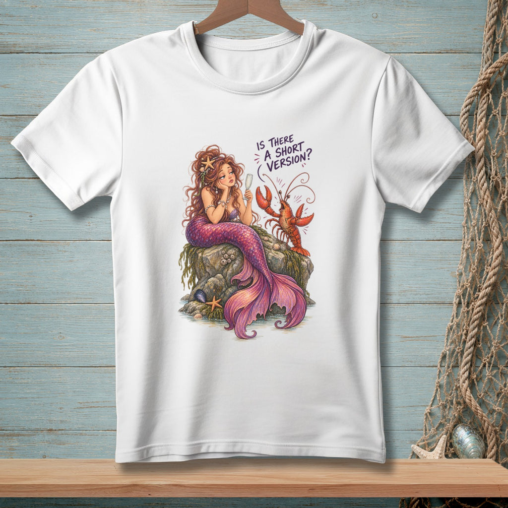 Mermaid with lobster asks "Is there a short version?"
