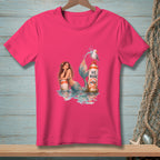Mermaid with seagull on "No Wake" buoy and barrel in water.