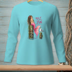 Mermaid with pink tail on post with text "Tell it to my fin".
