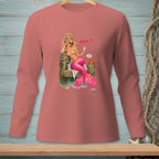 Mermaid with pink tail holding champagne, text "PROVE IT." and "LESS IS MORE."