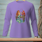 Mermaid and lobster on a pier, with a lobster holding a pearl.