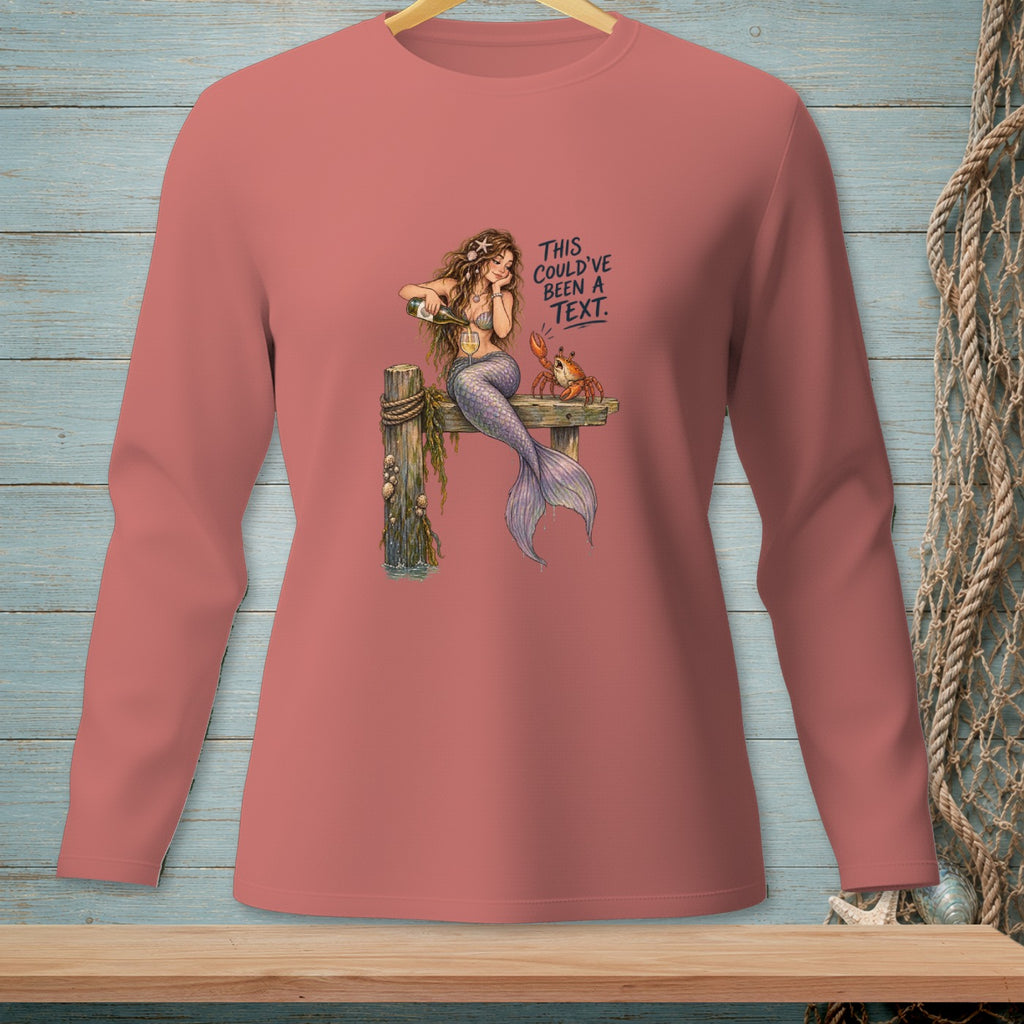 Mermaid pouring wine with a crab and text "This could've been a text."