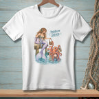 Mermaid and octopus with shopping bags on a dock, text reads "Problem Solved".