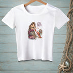 White t-shirt with mermaid and lobster graphic and text "LET'S FINISH THE JOB."