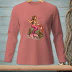 Mermaid with pink tail on rock, served by lobster with plate, text says "Next."