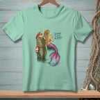Mermaid with lobster on a dock drinks wine with text "SILENCE IS ALSO AN ANSWER."