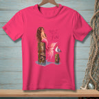 Pink t-shirt with mermaid and seagull graphic with text "Tell it to my Fin."