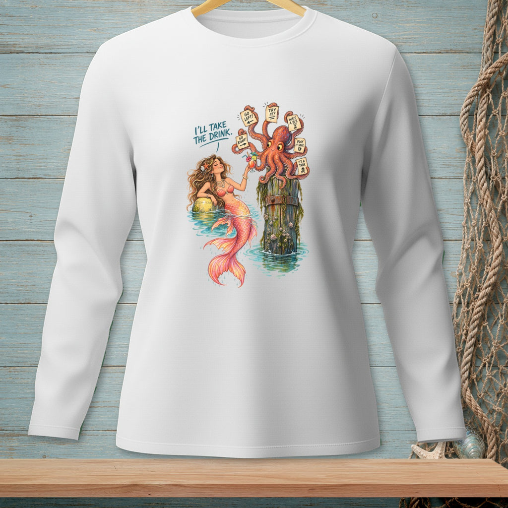 Mermaid and octopus graphic with text "I'll Take The Drink."