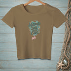 Brown t-shirt with "Mermaid Hair Don't Care" text and a pink mermaid tail.