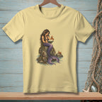 Mermaid sitting on a rock reading a book with crabs nearby.