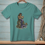 T-shirt with a mermaid reading to a crab on a rock.