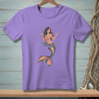 Purple t-shirt with a mermaid holding a drink and the text "HARD PASS."