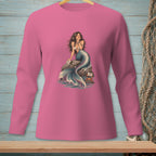 Pink long-sleeve shirt with mermaid graphic and "Attitude Problem" sign.