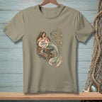 T-shirt graphic of mermaid sitting on a rock with a seashell that reads "NOT TODAY".