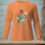 Mermaid with lobster, cooler, and drink in water scene.