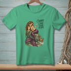 Mermaid with a drink and crab, text reads "Crabby Looks Good On You."