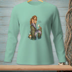 Mermaid sitting on a wooden post in the water with wine and "Sounds Like Work" text.