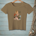 T-shirt with illustration of mermaid, lobster, and text "You have the entire sea to leave."