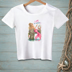 White t-shirt with mermaid graphic: "I AM. FOR CHAMPAGNE. BE GRATEFUL."