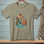 Mermaid and octopus by dock with signs: Marina, Tides & Tunes, Fresh Catch.