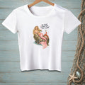 T-shirt graphic of a mermaid pouring champagne with a lobster and text.