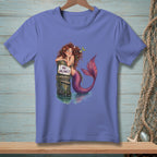 Mermaid leaning on a post with a "No Vacancy" sign in the water.