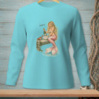 Illustration of a mermaid sitting on a dock holding a champagne bottle, text "PERFECT."
