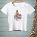 White t-shirt with a mermaid, champagne, and a "Low Maintenance" sign.
