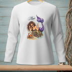 White long-sleeve shirt with a mermaid and crab graphic saying "I AM. IT'S FABULOUS."