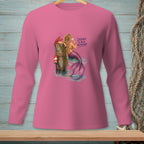 Pink long-sleeve shirt featuring a mermaid with a lobster and text "Silence Is Also An Answer."