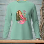 Mint green long-sleeve shirt with mermaid, octopus, and text "NO NOTES."