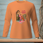 Orange long-sleeve shirt with a mermaid, lobster, and oysters graphic that says "Think Bigger."