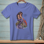 Mermaid holding a small gift for a lobster with text "A for Effort."