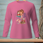 Pink long sleeve shirt featuring a mermaid with a buoy and crab, text "Don't start what you can't finish. Pinch me."
