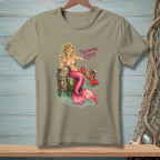 T-shirt graphic with a mermaid and lobster, text reads "FASCINATING EXCUSE."