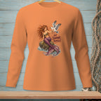 Orange shirt with a mermaid and seagull graphic and text "Go Squawk Yourself".