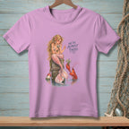 Mermaid and lobster with flowers, text "We're Almost There".