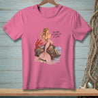 Pink t-shirt with mermaid, lobster, and text: "You have the entire sea to leave."