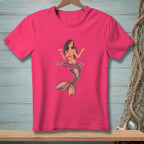 Pink t-shirt with mermaid holding a martini glass and the text "HARD PASS".