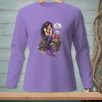Purple long sleeve shirt with mermaid and crab graphic that says "Be Normal".