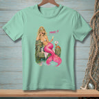 Mermaid on dock with champagne, crab, and text "PROVE IT."