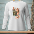 White long-sleeve shirt with a mermaid, octopus, and text "AS EXPECTED."