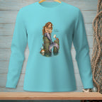 Mermaid with wine and to-do list on wooden posts with a crab and bird.