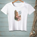 White t-shirt with a graphic of a mermaid and the text "Don't Touch The Mermaid Hair".