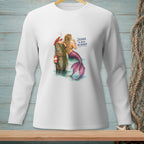 White long sleeve shirt with mermaid, lobster, and text "Silence is also an answer".