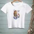White t-shirt with a mermaid, lobster, seagull, and text that reads "Keep Going. This Is Adorable."